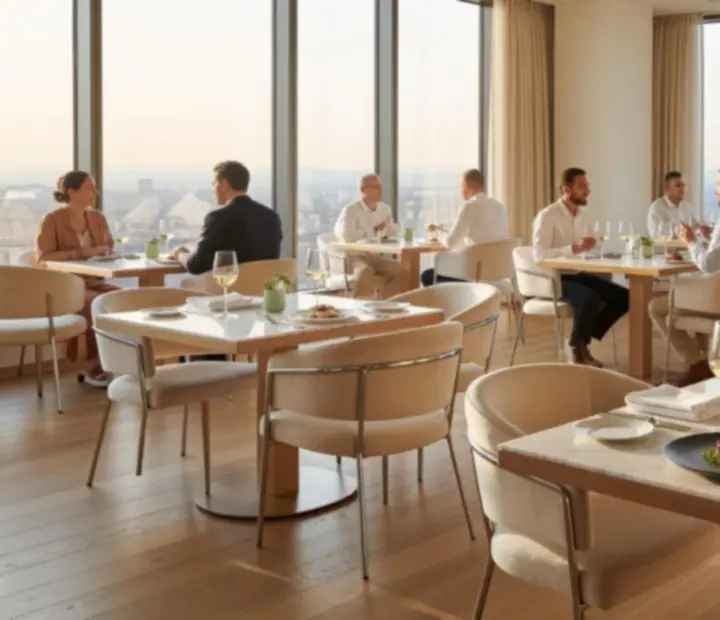 Elegáns gourmet étterem finoman megterített asztalokkal és meghitt hangulattal